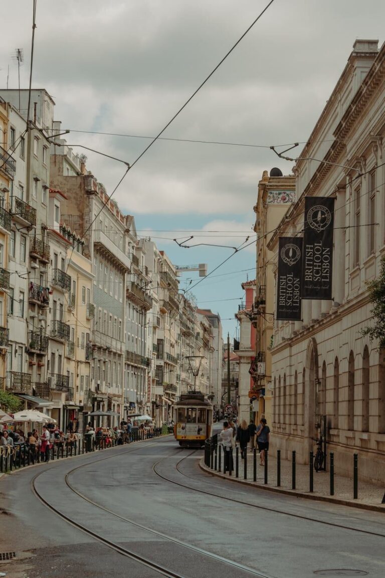 lisbon tram yellow portugal
