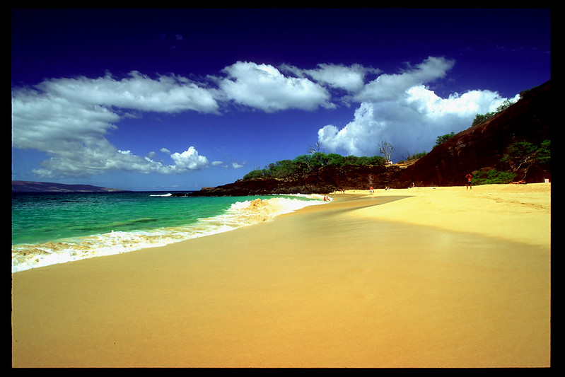 Wide golden sand at Big Beach in Makena, Maui