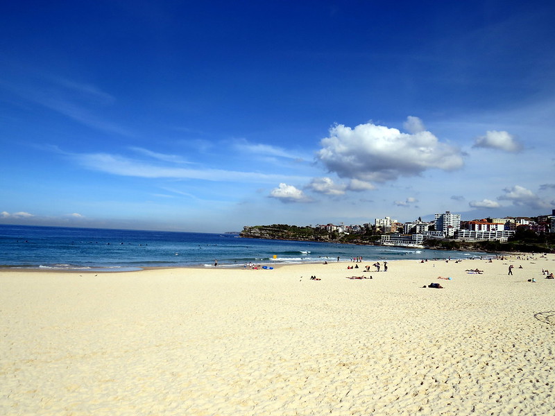 Bondi Beach in Sydney Australia with clear blue water and golden sand