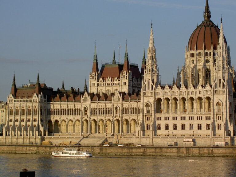 The Hungarian Parliament building along the Danube River in Budapest