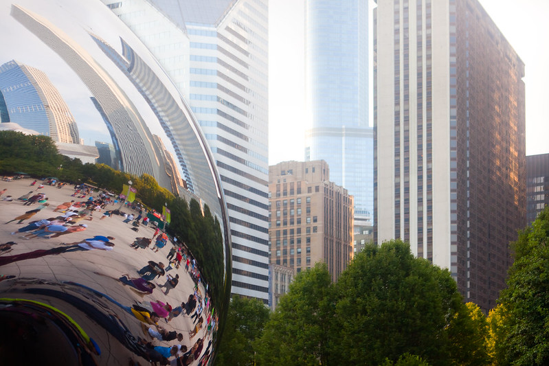 The Cloud Gate sculpture, the Bean, in Millennium Park Chicago