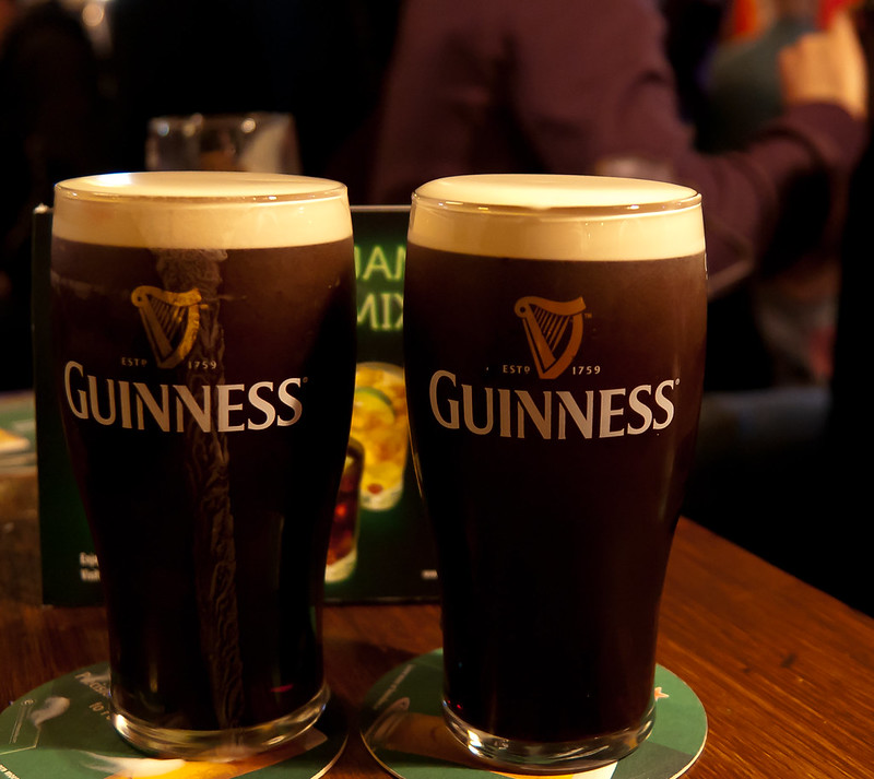 A traditional Dublin pub with pints of Guinness