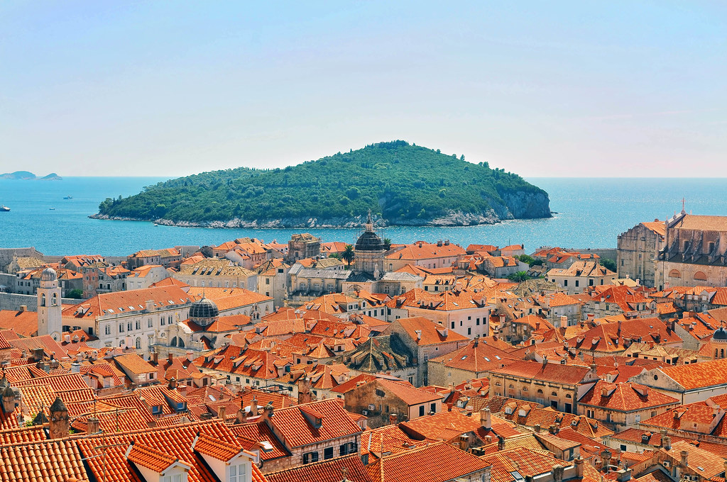 Terracotta rooftops and houses inside the city walls of Dubrovnik Croatia
