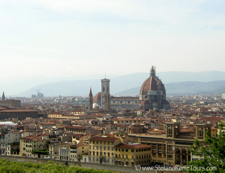 View of the Florence Duomo and red rooftops from Piazzale Michelangelo