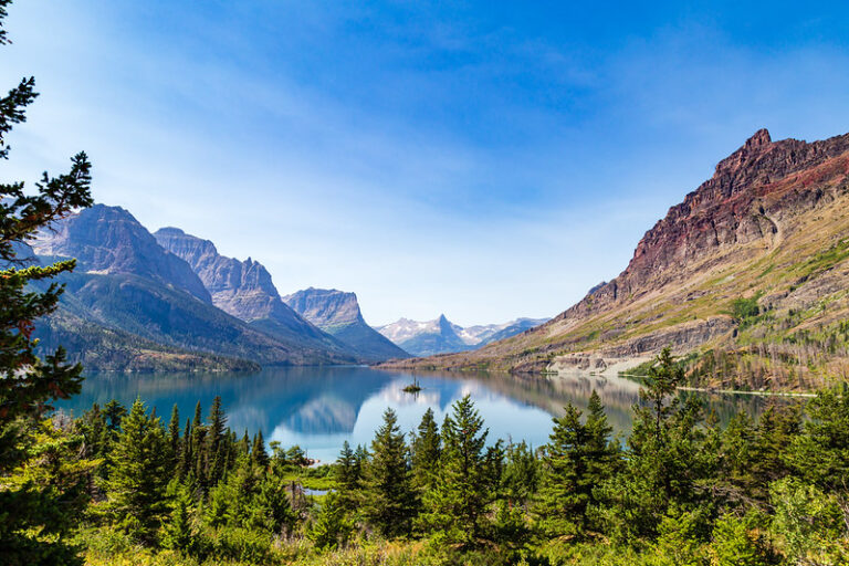 Wild Goose Island on Saint Mary Lake in Glacier National Park Montana