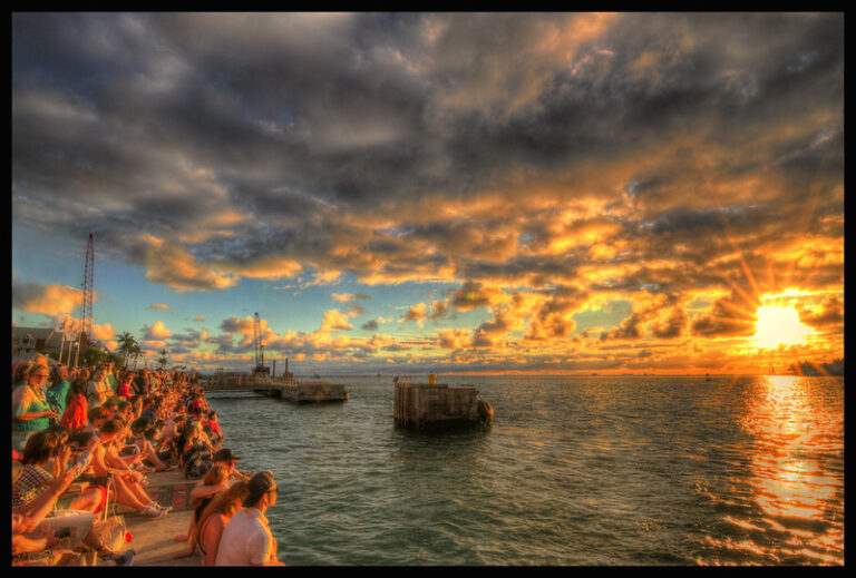 Crowd watching the sunset celebration at Mallory Square in Key West