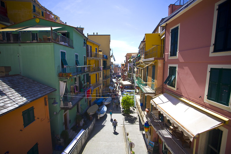 The colorful houses of Manarola above the sea in Cinque Terre