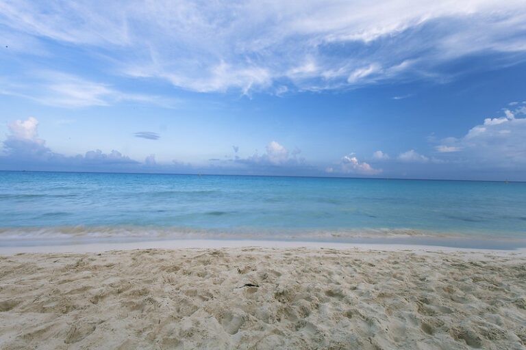 The beautiful turquoise Caribbean beach in Playa del Carmen Mexico with clear water