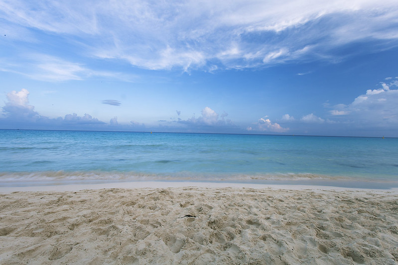 The beautiful turquoise Caribbean beach in Playa del Carmen Mexico with clear water