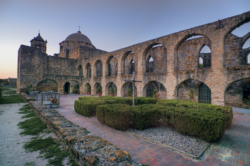 A historic Spanish colonial mission church among the San Antonio missions