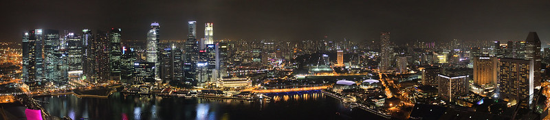 Marina Bay Sands and the Singapore skyline lit up at night
