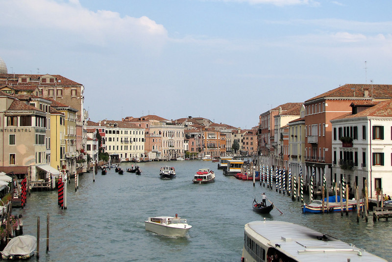 Grand Canal lined with historic palazzos in Venice Italy