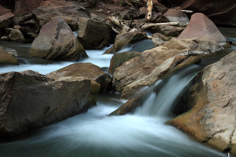 The Virgin River cascading through the canyon in Zion National Park