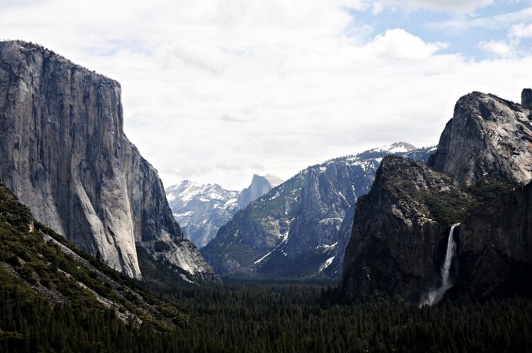 Half Dome rising above Yosemite Valley granite cliffs