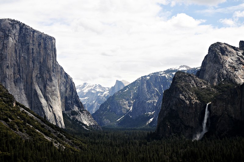 Half Dome rising above Yosemite Valley granite cliffs
