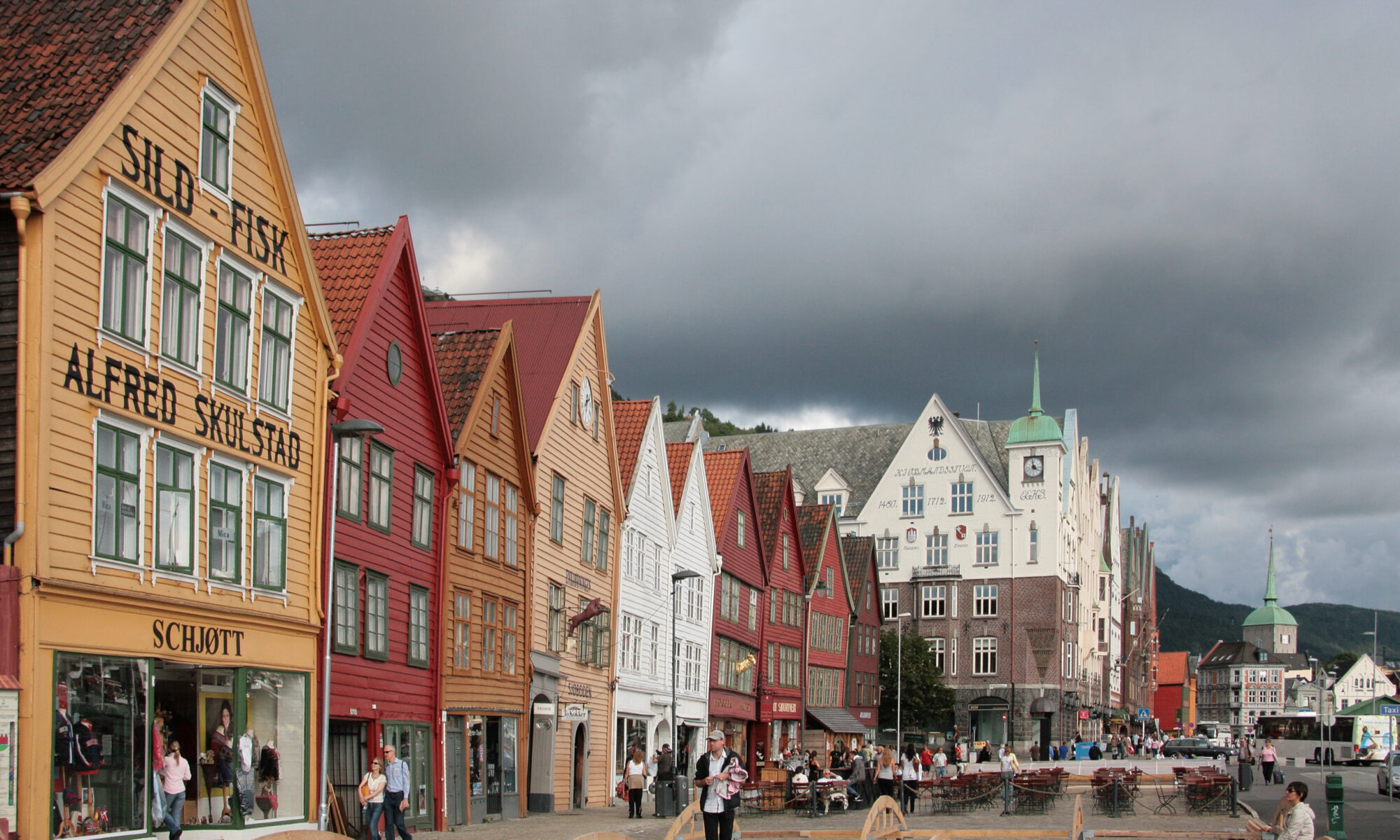 Colorful wooden Hanseatic merchant houses along the Bryggen wharf in Bergen, Norway