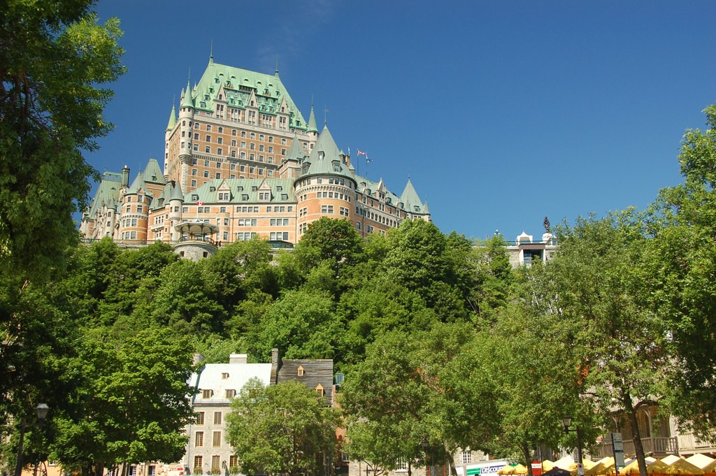 The green-roofed Chateau Frontenac towering over Old Quebec City