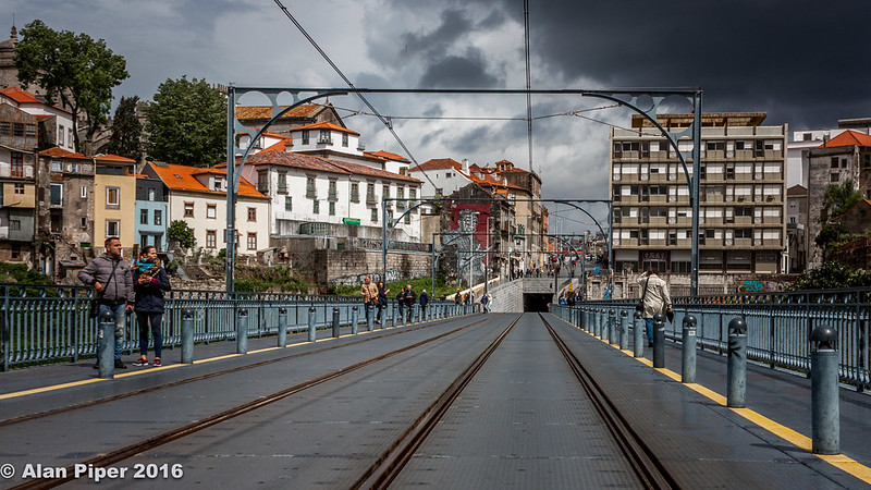 Dom Luis I Bridge spanning the Douro River in Porto Portugal