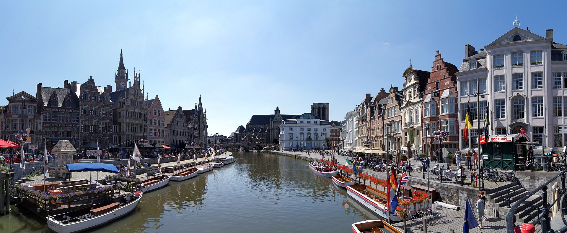 Panorama of Ghent medieval towers and rooftops in Belgium