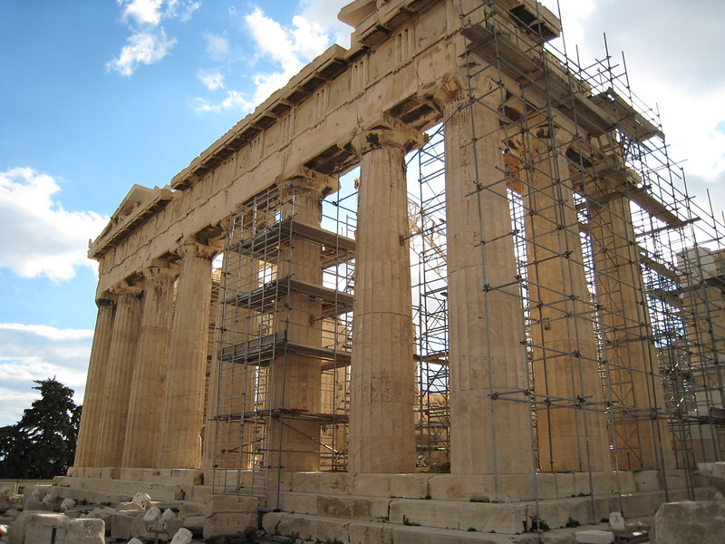 The Parthenon temple on the Athens Acropolis under a blue sky