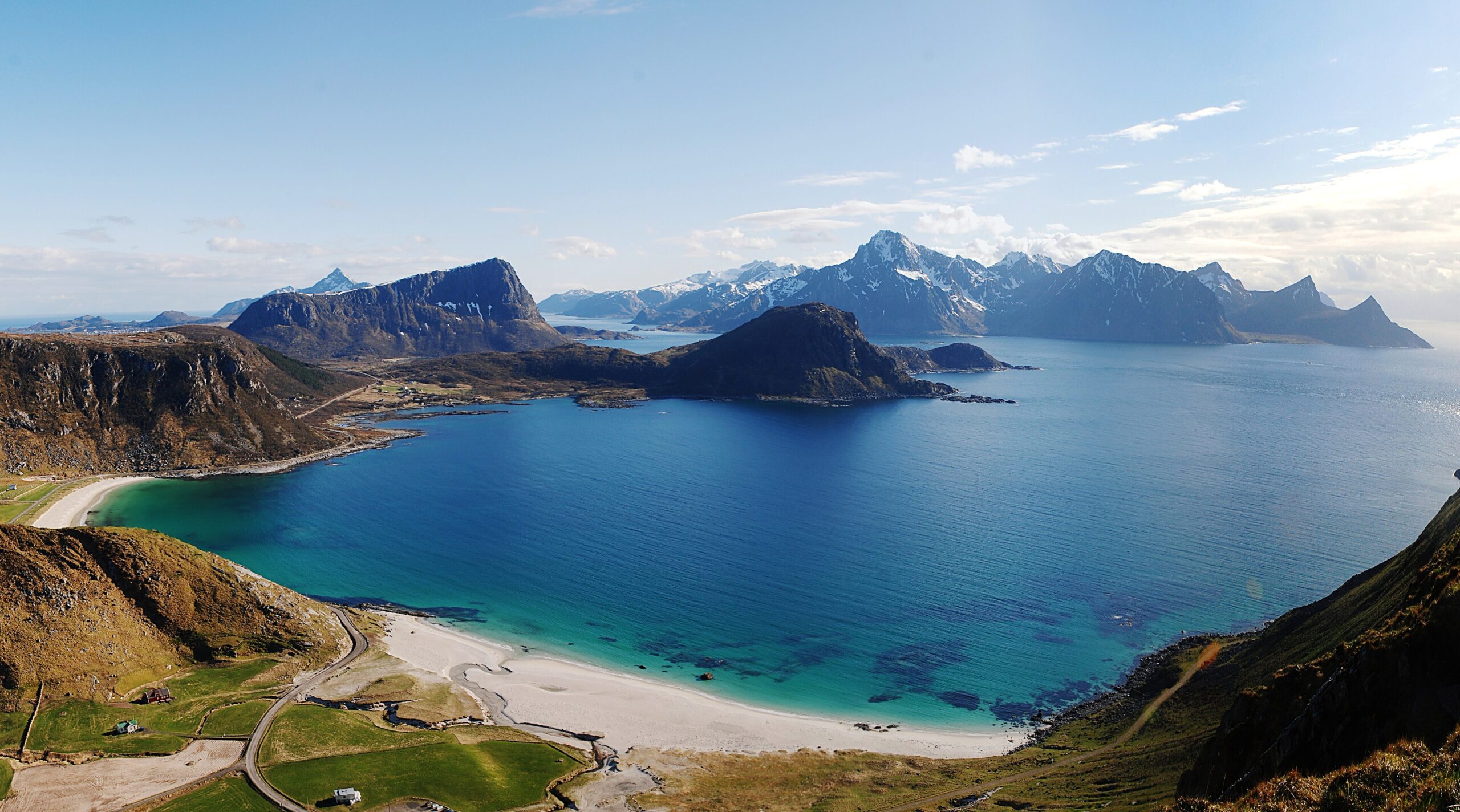 White sand and turquoise water at Haukland Beach in the Arctic Lofoten Islands