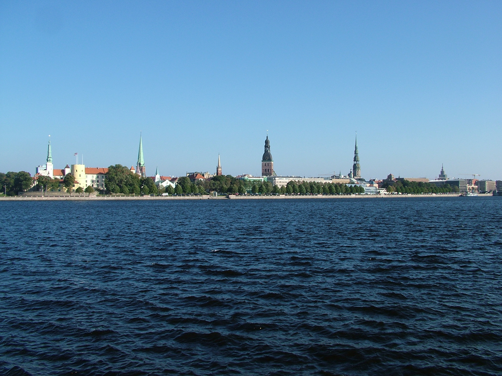 Panoramic skyline of Riga with church spires rising above the old town
