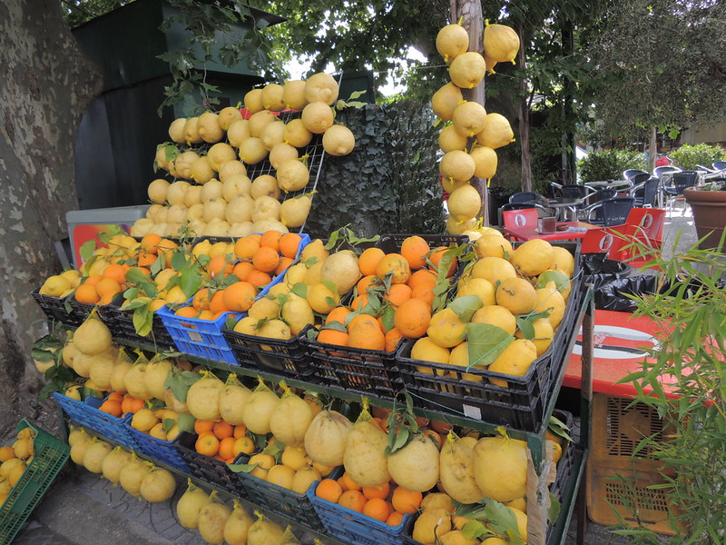 Baskets of bright fresh lemons, the fruit Sorrento is famous for