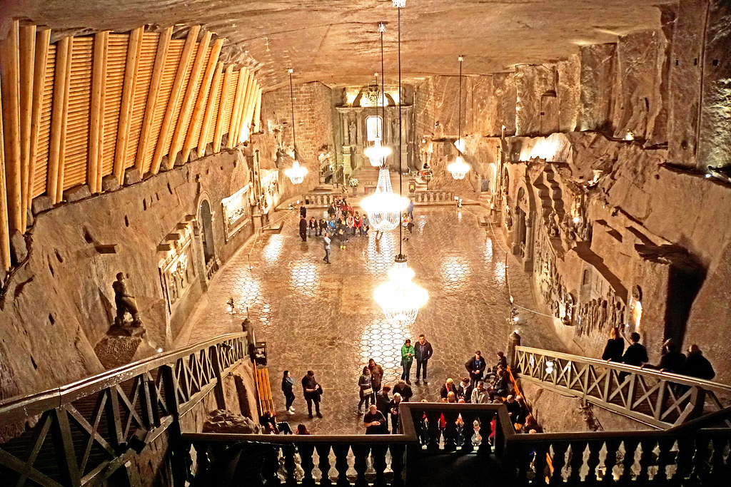Underground St. Kinga's Chapel carved entirely from salt at Wieliczka