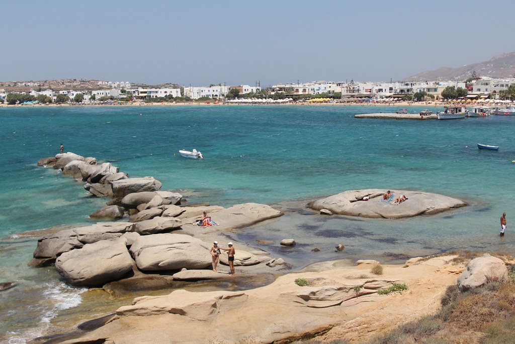 Clear shallow water along Agia Anna beach on the west coast of Naxos