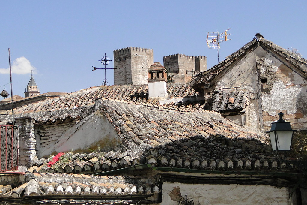 Whitewashed houses and tiled roofs of the Albaicin quarter in Granada