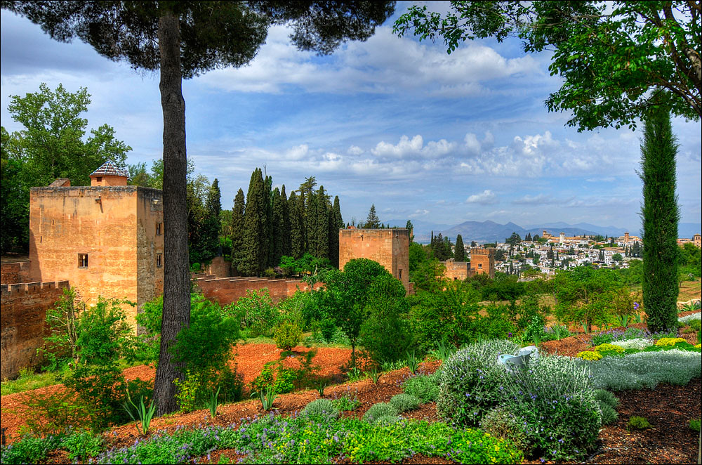 Towers and fortress walls of the Alhambra in Granada Spain