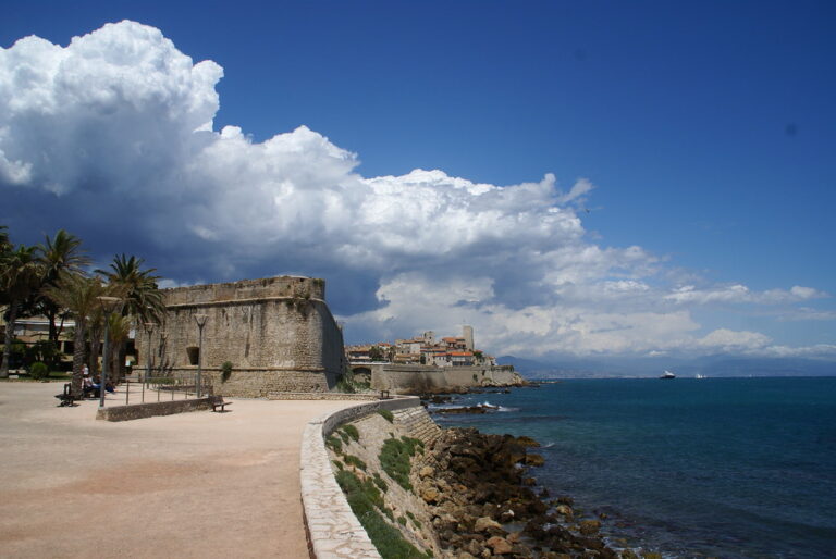 The Antibes coastline and old town walls on the French Riviera