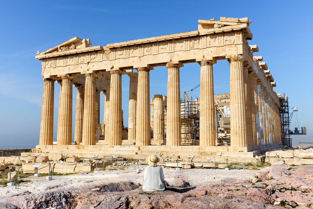 The Parthenon columns on the Acropolis in Athens, Greece