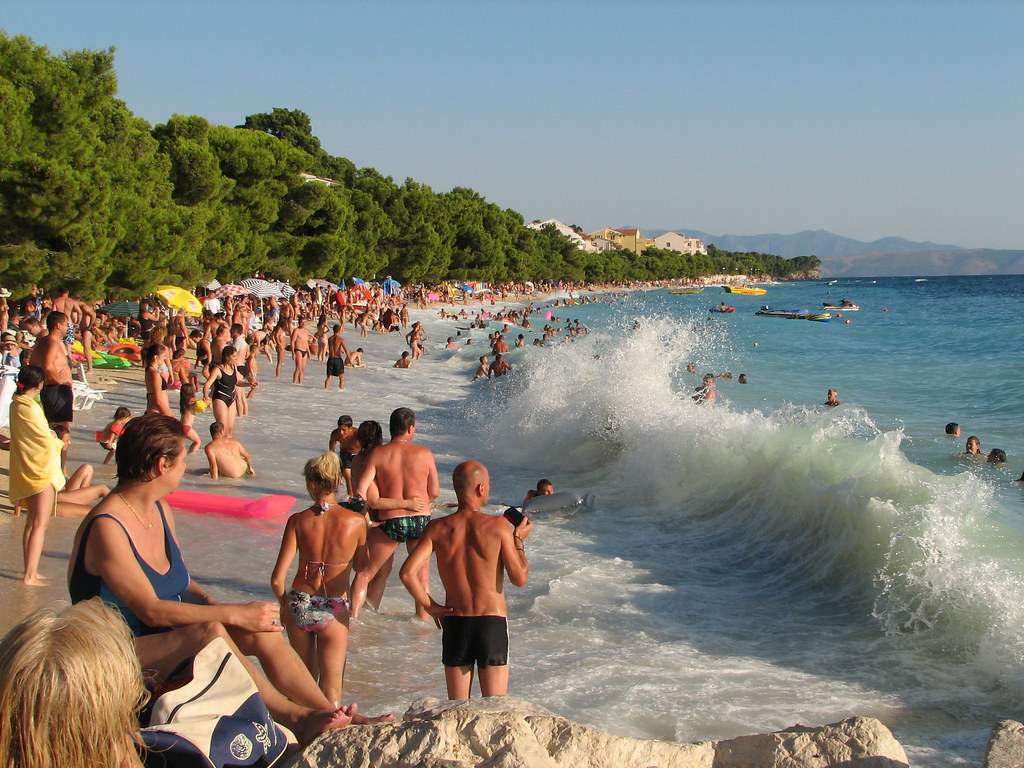Clear Adriatic water and pebble beach on the Croatian coast near Tucepi