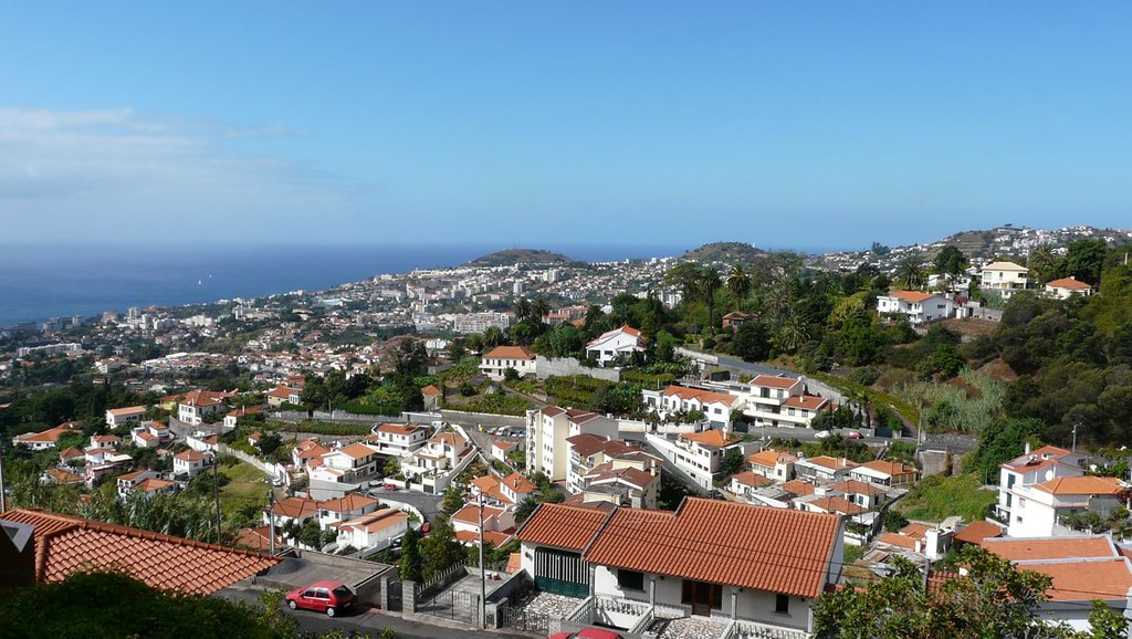 View across the town of Funchal and its harbour on the south coast of Madeira