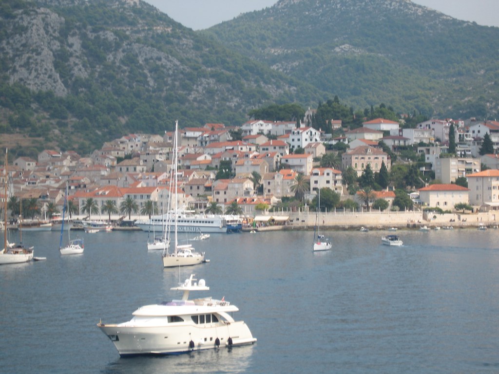 Scenic view of Hvar island Croatia on the clear blue Adriatic Sea