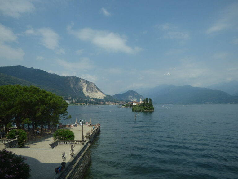 Terraced baroque gardens of Isola Bella seen from the Borromeo Palace on Lake Maggiore