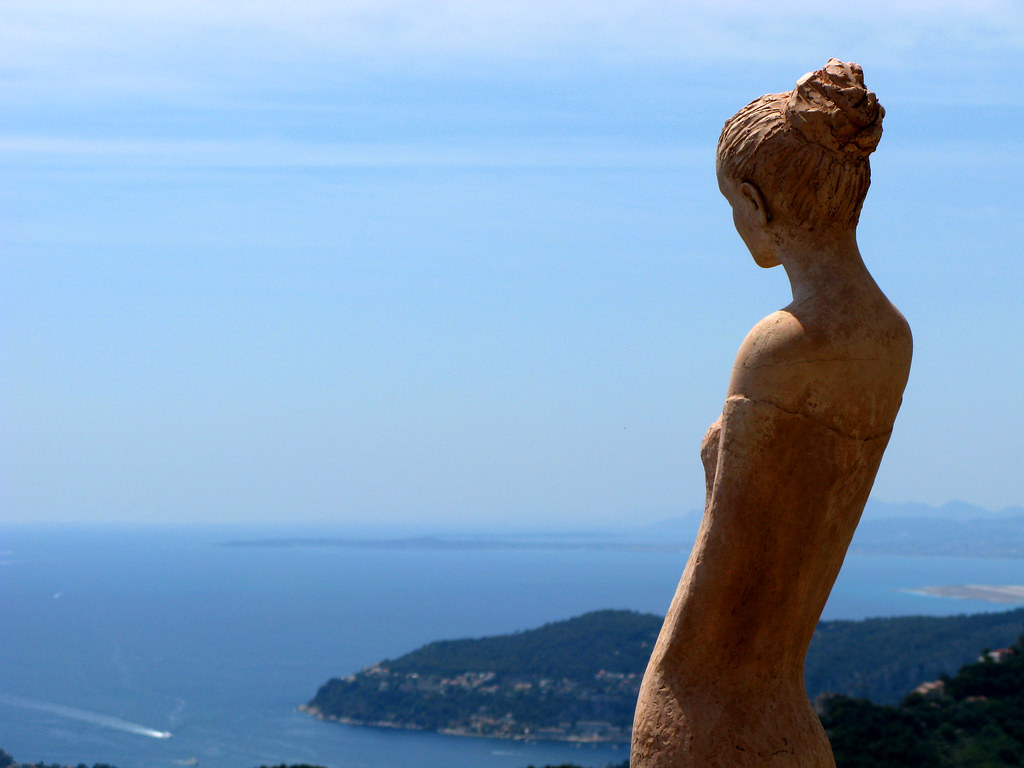 Looking out over the Mediterranean from the Jardin Exotique cactus garden in Eze France
