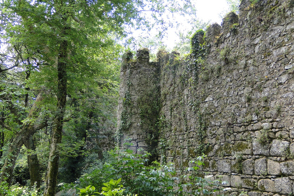 Ancient Moorish Castle walls running along the ridge above Sintra