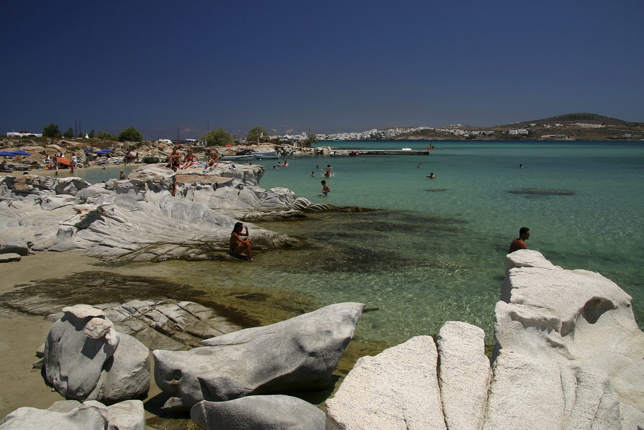 Sandy beach near Naoussa on Paros island, Greece