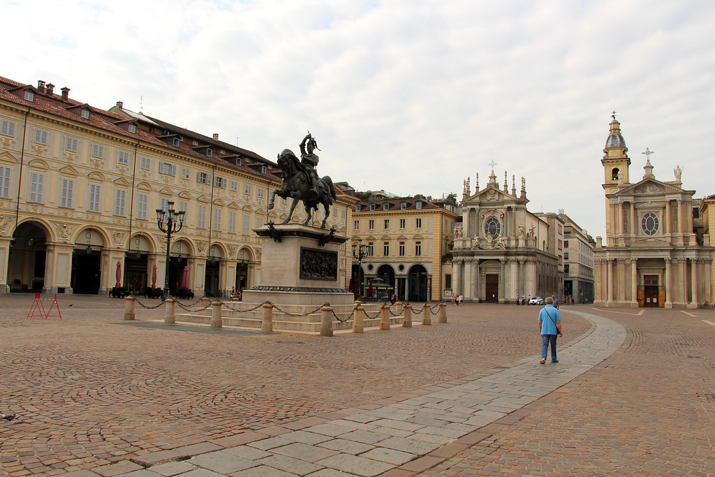 Baroque facades and twin churches on Piazza San Carlo in Turin