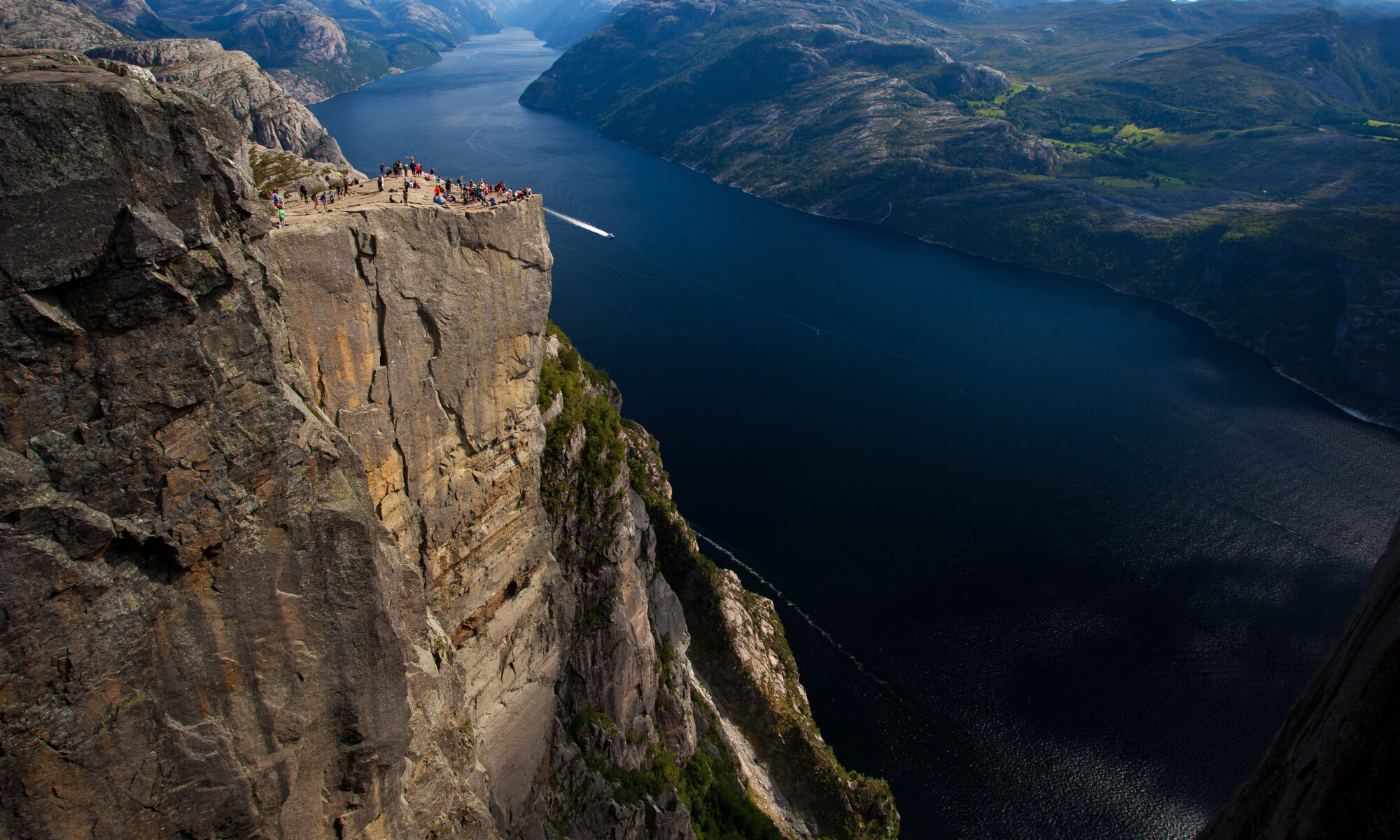 Pulpit Rock cliff towering nearly 2,000 feet above Lysefjord near Stavanger, Norway