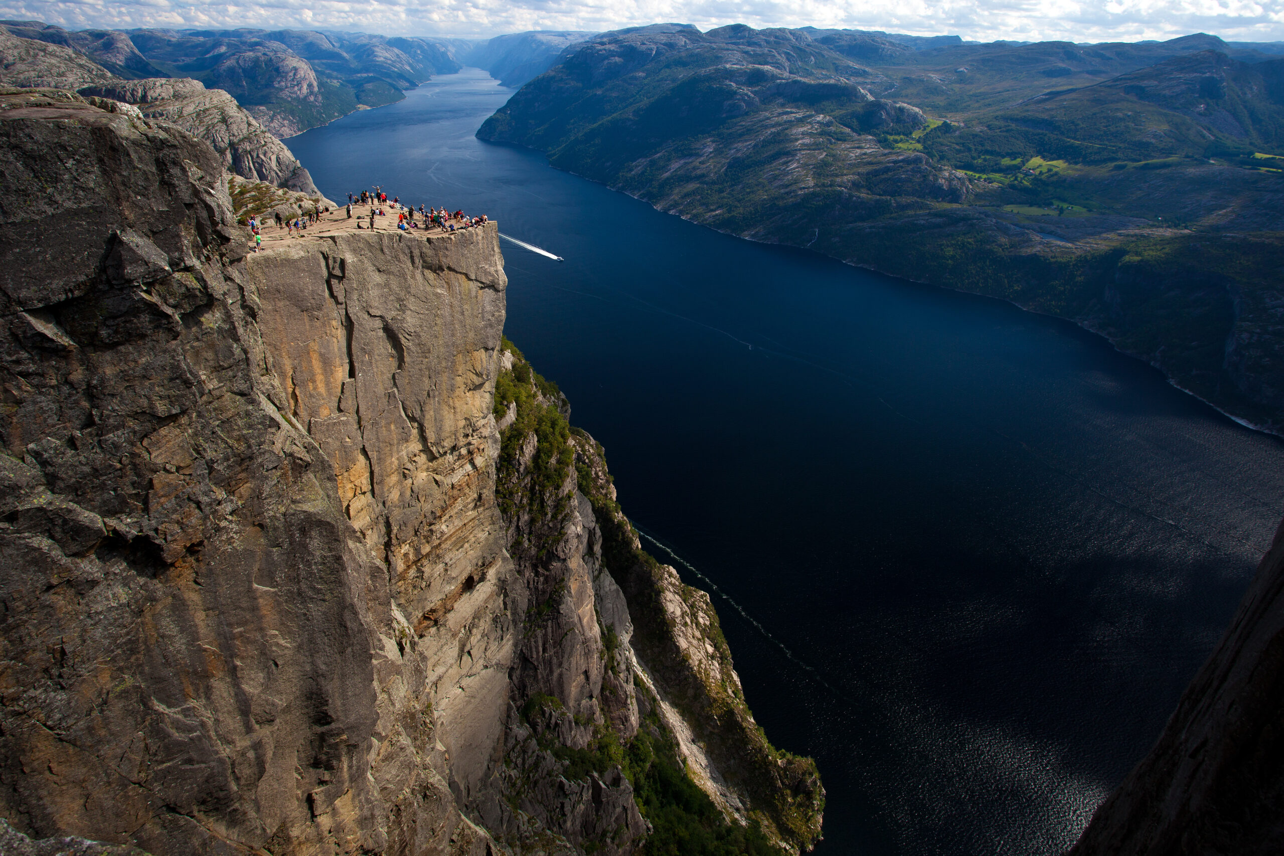 Pulpit Rock cliff towering nearly 2,000 feet above Lysefjord near Stavanger, Norway