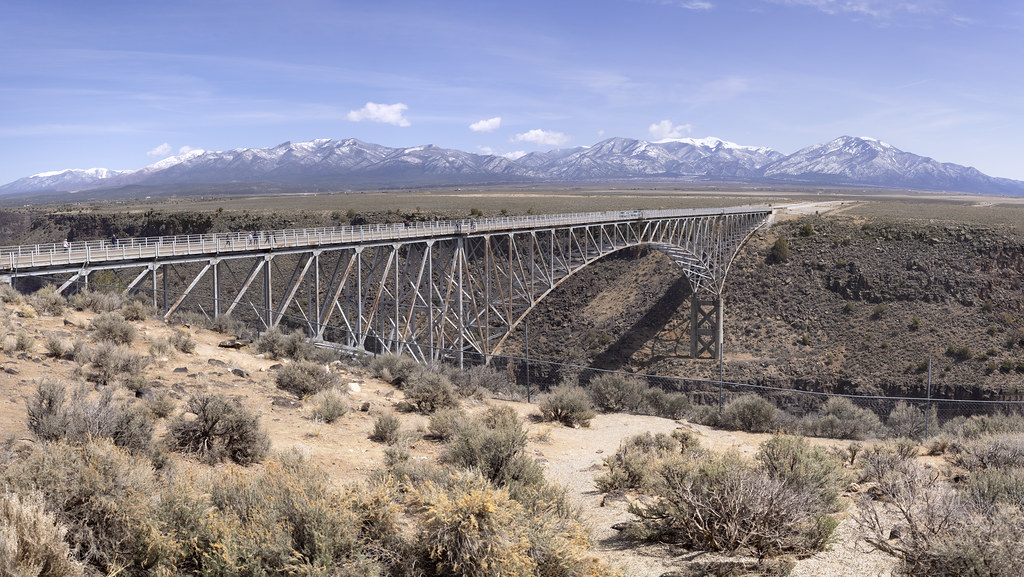 Rio Grande Gorge Bridge spanning the deep canyon on the sagebrush mesa west of Taos
