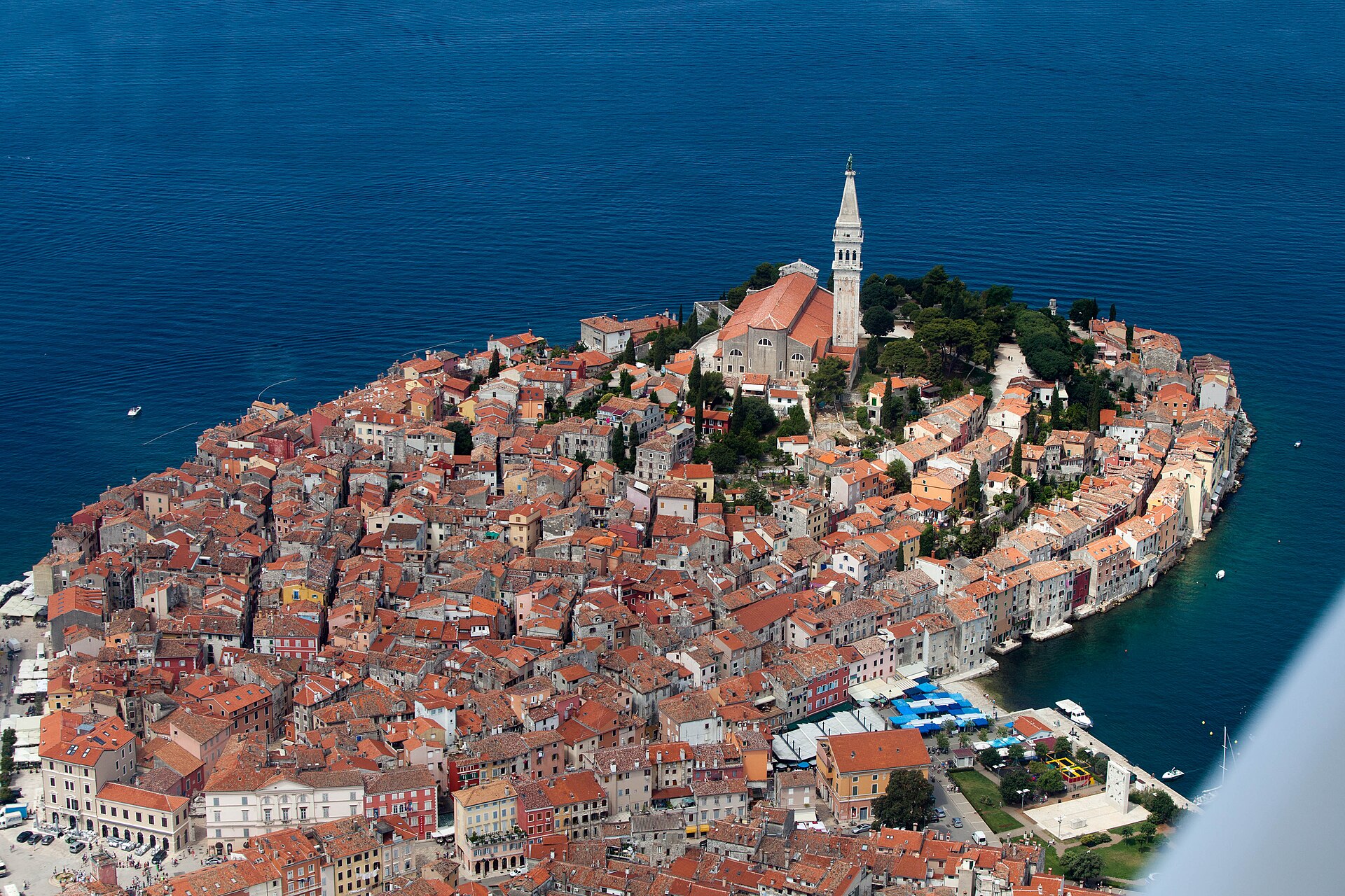 The colourful waterfront houses of Rovinj on the Istrian coast of Croatia