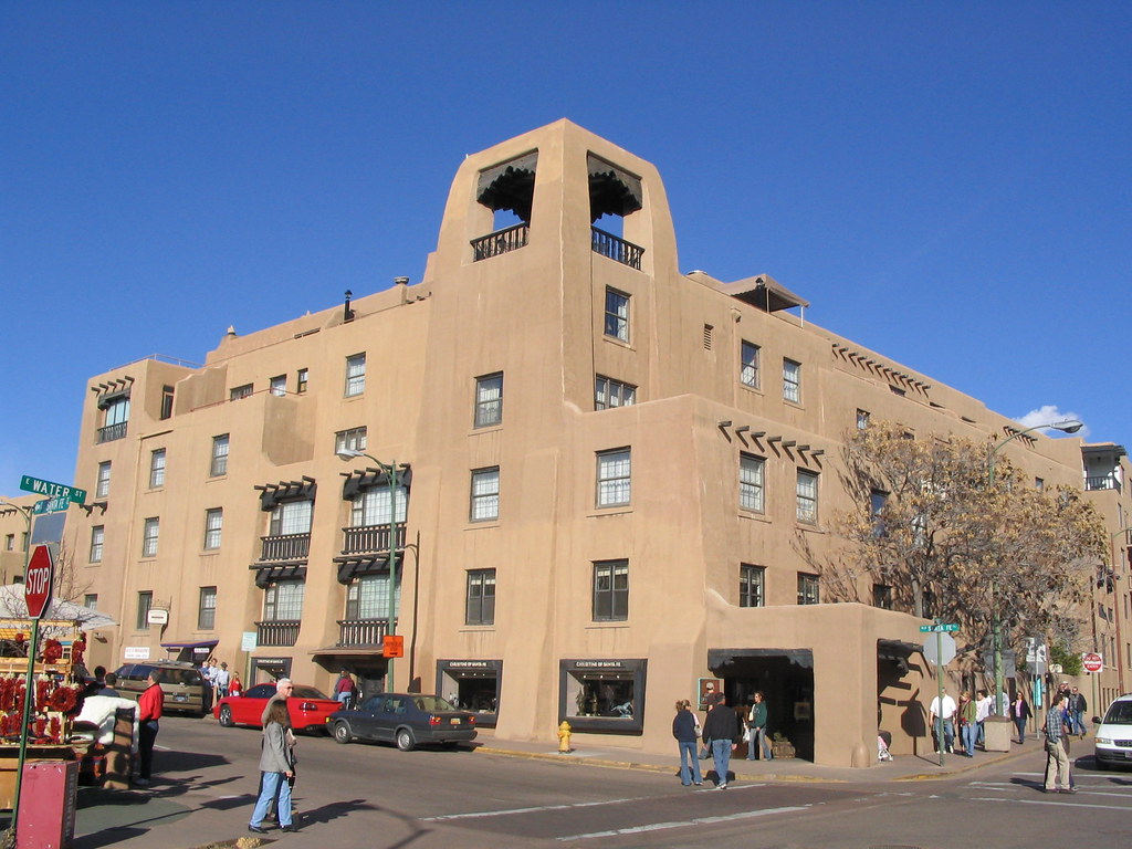 Adobe buildings in the historic downtown of Santa Fe New Mexico