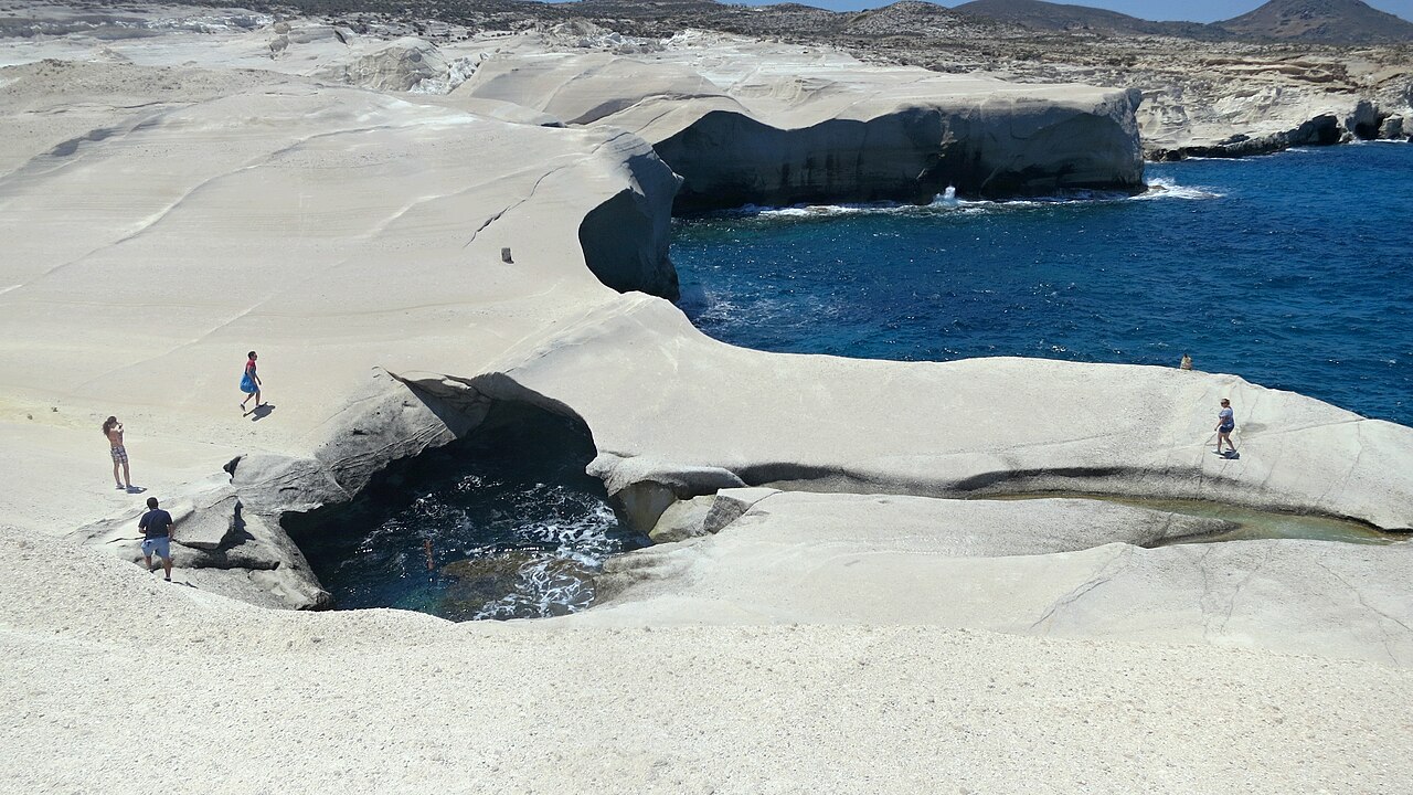 White volcanic rocks at Sarakiniko beach on Milos Island, Greece