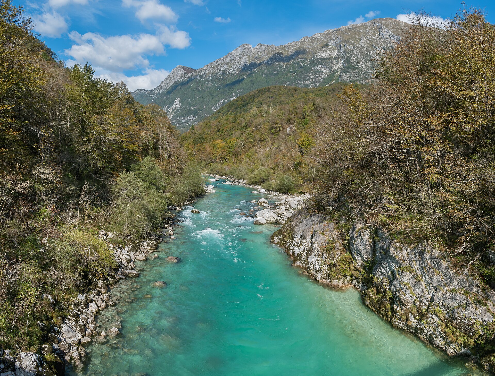 The turquoise Soca river running through the valley near Kobarid