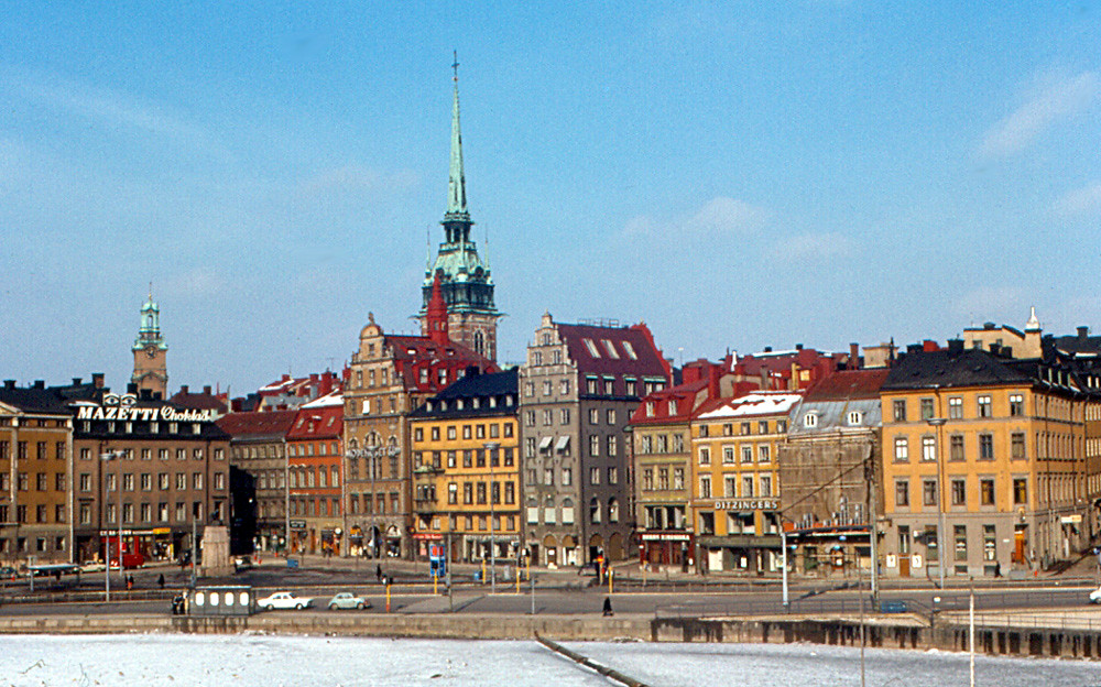 Colorful waterfront buildings of Gamla Stan old town in Stockholm Sweden