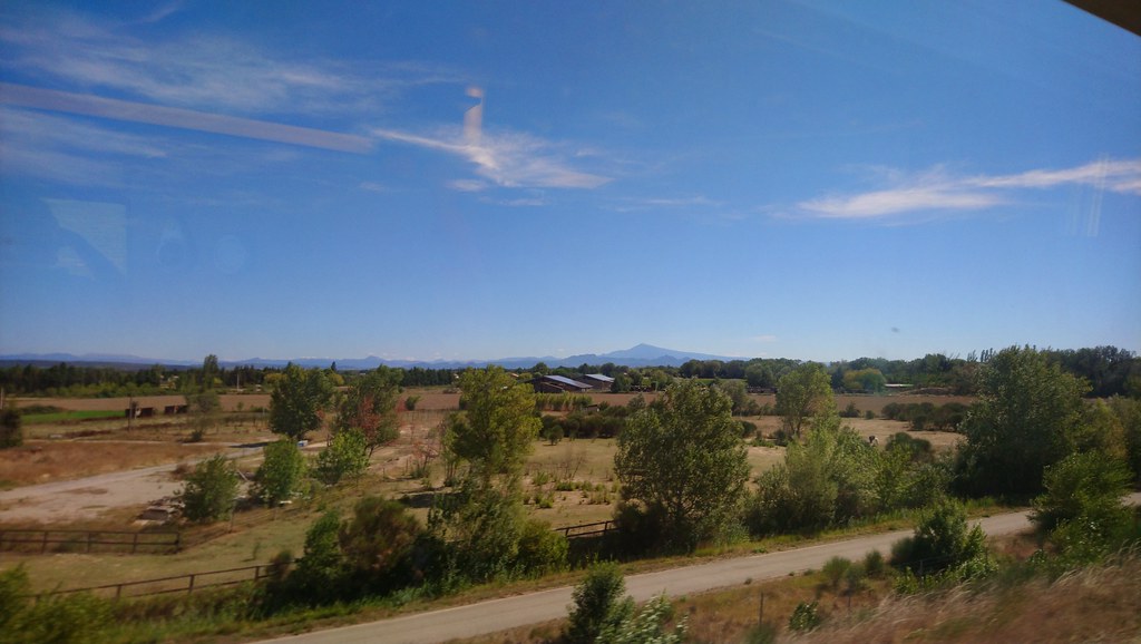 The French countryside seen from a TGV high speed train